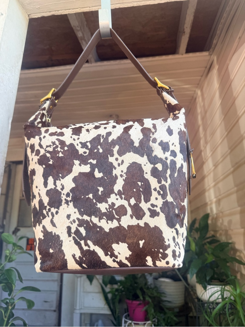 margot Cowhide-Effect Shoulder Bag in Brown & Cream